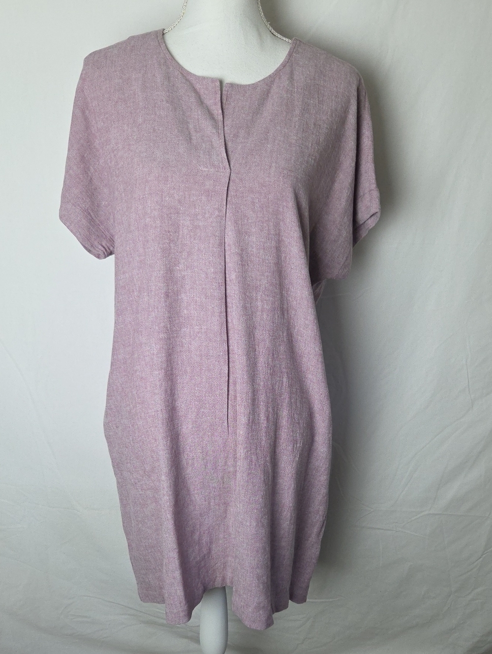 J.Jill Purple Short Sleeve Shift Dress Linen Blend Pockets Sz Med